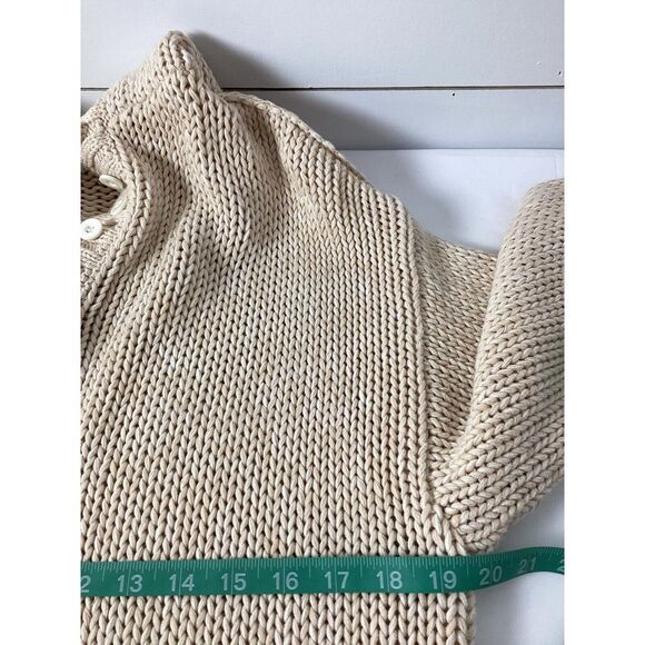 SOFT SURROUNDINGS Sweater Womens Medium Tan Hooded Chunky 100% Cotton Pullover - Picture 4 of 5